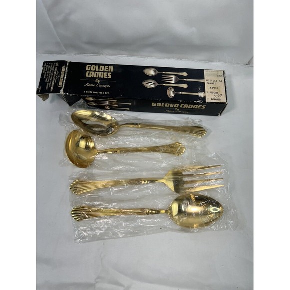 Vtg MCM GOLDEN CANNES HOME CONCEPTS 4-PIECE GOLD-ELECTROPLATE HOSTESS SET Japan‎ - Picture 1 of 9